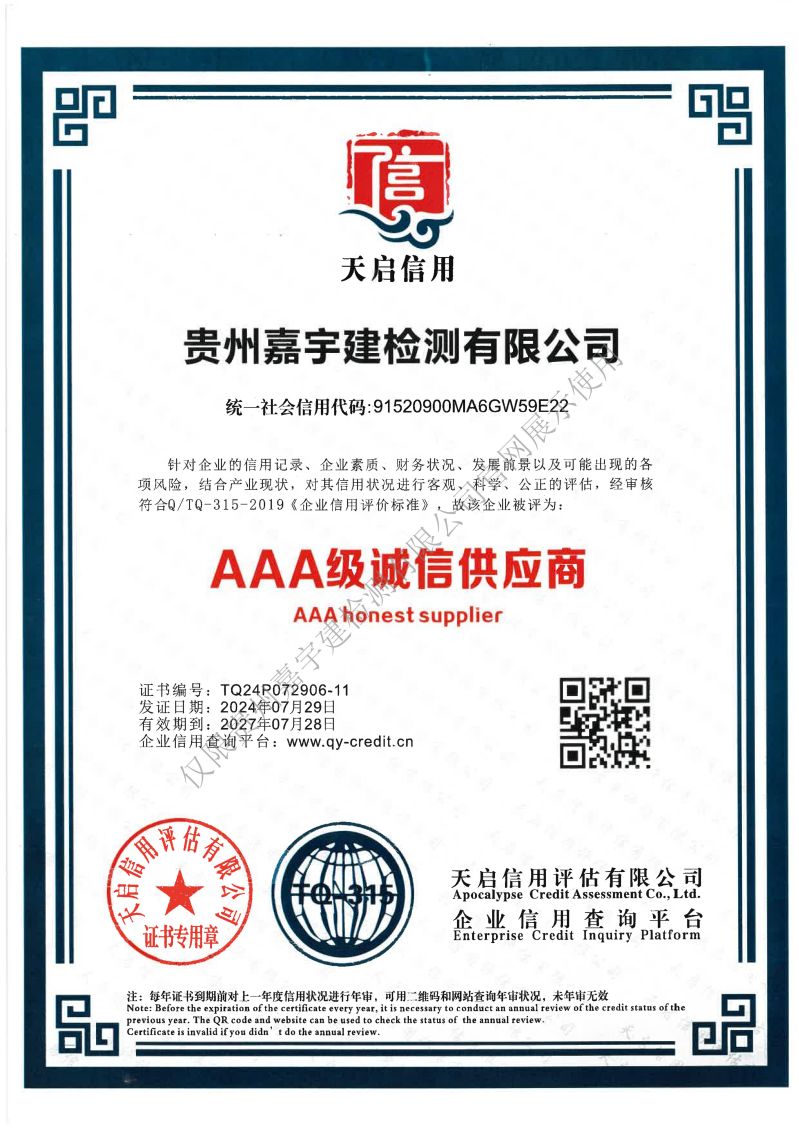 AAA级信用证书